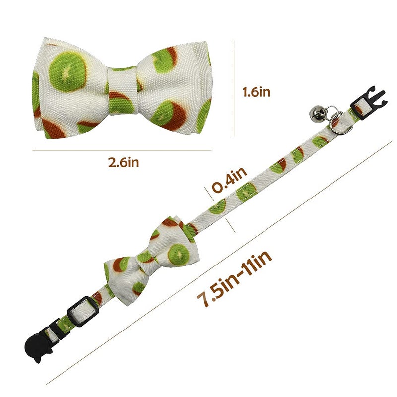 Ximipet Cat Collar Bow Tie with Bell, Breakaway Kitten Collar, Lemon/Apple/Kiwi/Banana/Cherry/Strawberry/Pineapple Fruits Design, Cool Cat Collar Bowtie with Quick Release Adjustable 7.5-11in (Kiwi) - Image 4